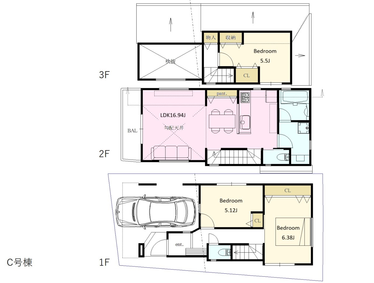 間取り：３ＬＤＫ　延床面積：85.84平米　建物価格：2600万円